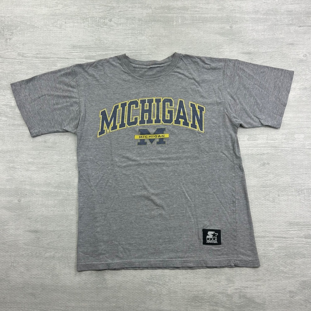 Vintage 90s Starter Michigan Wolverines Shirt Size Large Gray University NCAA